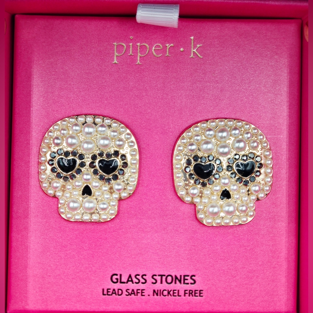PIPER K NEW SKeleton Faux Pearl Earrings  Gold Tone